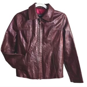 Italian Elegant Maroon Genuine Leather Jacket for Women By Guess Size S